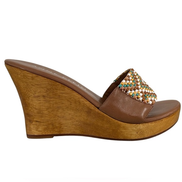Anne Klein Beaded Plateform Wood Wedge Sandals Sz 10 - Picture 4 of 13